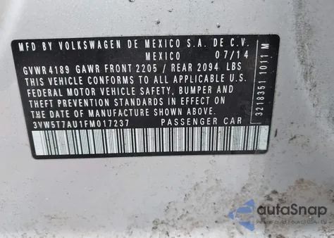 2015 Volkswagen Golf Gti 2.0T Se 4-Door z USA, uszkodzony, nr VIN 3VW5T7AU1FM017237